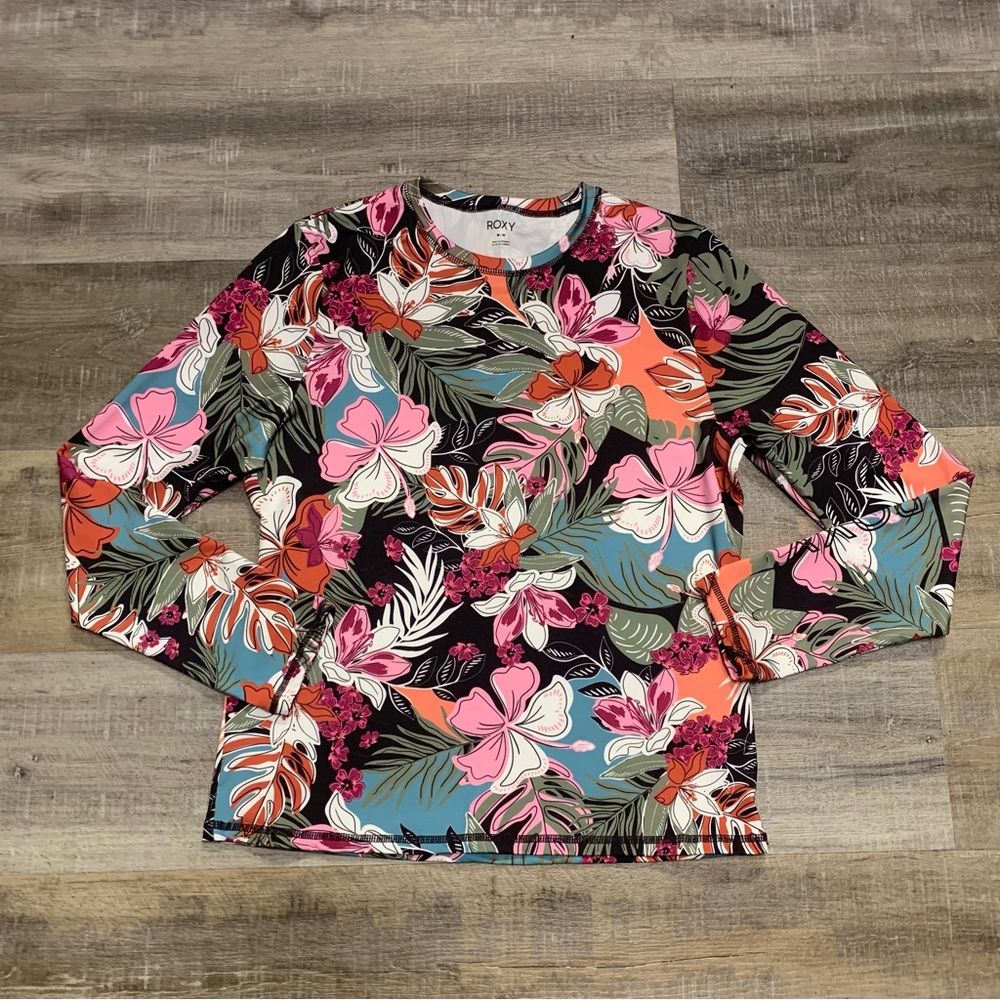 Roxy Women's Long Sleeve Rash Guard Sun Protection Swim Shirt Beach Surf Top M